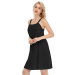 Black All-Over Print Women's O-neck Cami Dress