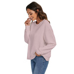 Pink All-Over Print Women's O-neck Imitation Knitted Sweater With Drop-shoulder