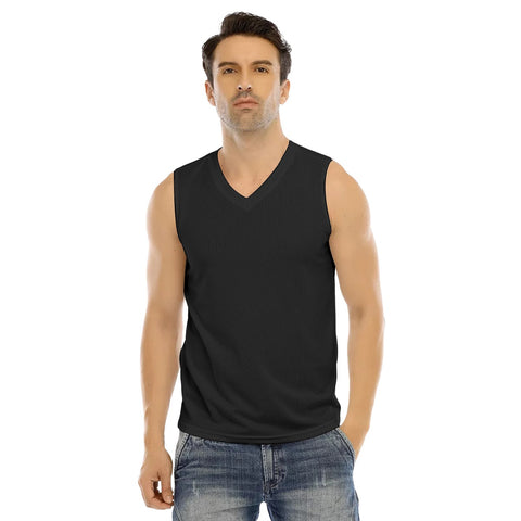 Black All-Over Print Men's Sleeveless V-neck Tank Top