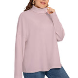 Pink All-Over Print Women's Turtleneck Imitation Knitted Sweater (Plus Size)