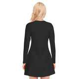 Black All-Over Print Women's V-neck Long Sleeve Dress