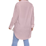 Pink All-Over Print Women's Shirt With Long Sleeve(Plus Size)