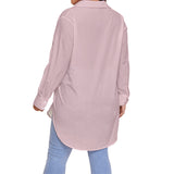 Pink All-Over Print Women's Shirt With Long Sleeve(Plus Size)