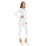 White All-Over Print Women's Plunging Neck Jumpsuit