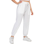 White All-Over Print Women's Sports Trousers With Waist Drawstring (Plus Size)