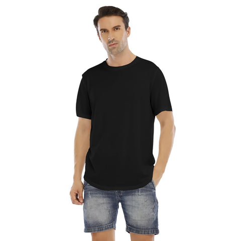 Black All-Over Print Men's Short Sleeve Rounded Hem T-shirt