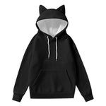 Black All-Over Print Women’s Hoodie With Decorative Ears