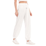 White All-Over Print Women's Loose Striped Trousers With Waist drawstring