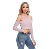 Pink All-Over Print Women's Halter Lace-up Top