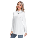 White All-Over Print Women's Long-sleeved Heap-neck Slim Casual Tunic Blouse