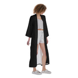 Black  All-Over Print Women's Satin Kimono Long Robe