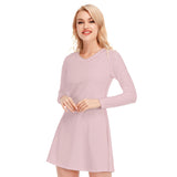 Pink All-Over Print Women's V-neck Long Sleeve Dress