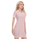 Pink All-Over Print Women's Polo Collar Dress